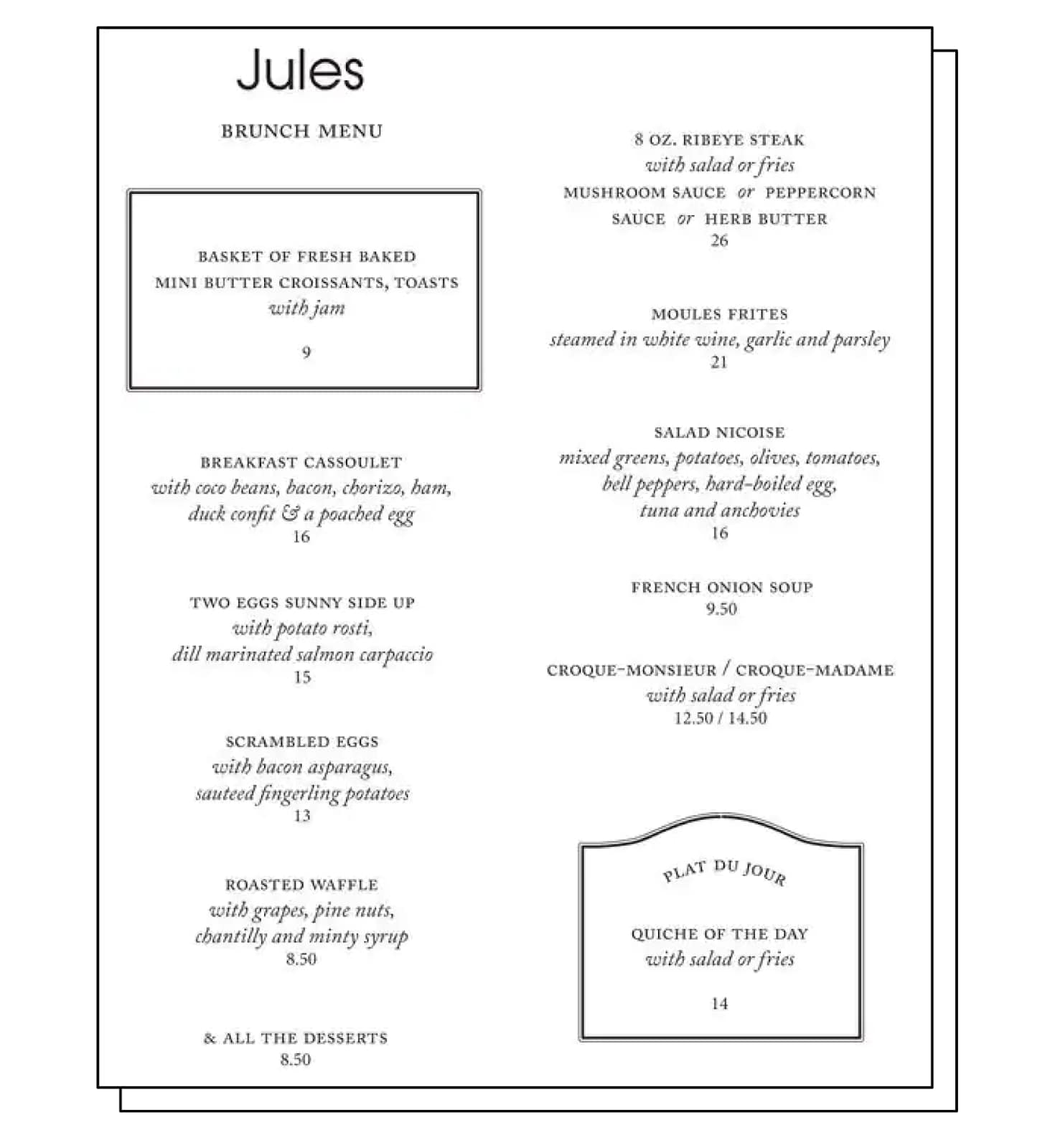 Jules Menu