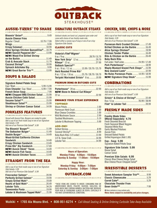 Outback Menu