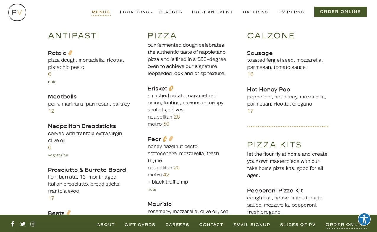 Pizzeria Vetri Menu